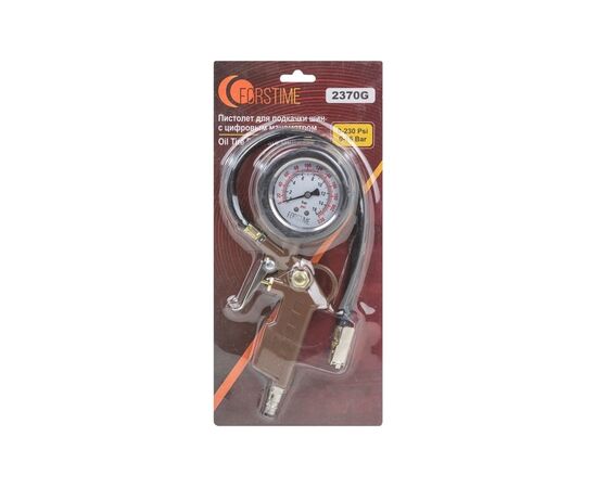  Пневмопистолет для подкачки шин FORSTIME FT-2370G(54676) с аналоговым манометром и шлангом (0-16bar, манометр заполнен глицирином), в блистере 