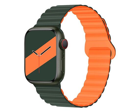  Ремешок с soft touch (соф тач) покрытием APW32  для Apple Watch (Эпл Вотч) Apple Watch (Эпл Вотч) 42/44/45мм / Браслет на магнитной застёжке для Smart X8 Ultra, Smart GS8 Ultra / темно-зеленый;оранжевый 