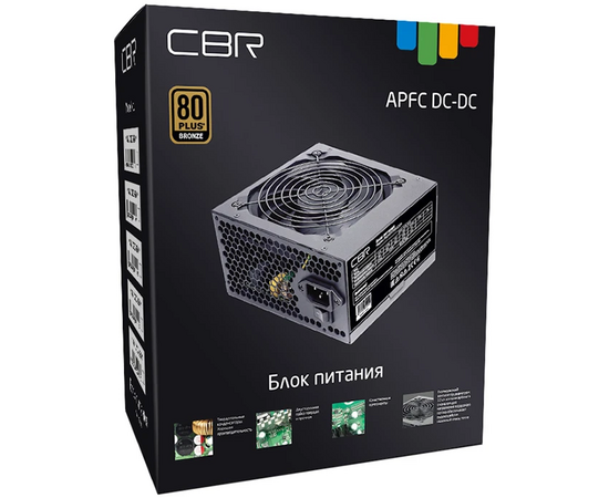  Блок питания CBR 400W (PSU-ATX400-12GM) ATX, 80+ Bronze, DC-DC, APFC, 0.6mm, 20+4pin, 12cm fan, 1.5м кабель питания, черный 