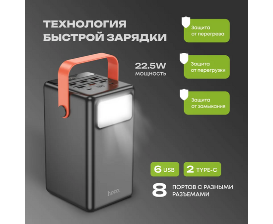  Аккумулятор внешний резервный HOCO J142 Surpass 22.5W+PD20W fully compatible power bank 100000mAh (чёрный) 