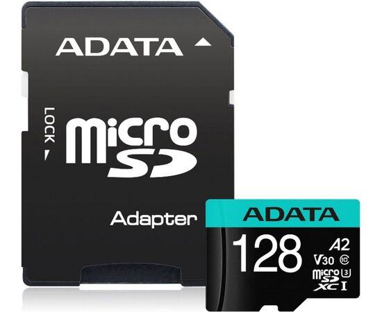  Карта памяти A-DATA UD128GUI3V30A2SP-RA1 128GB microSDXC Class 10 UHS-I U3 V30 A2 160/140 MB/s (SD адаптер) 