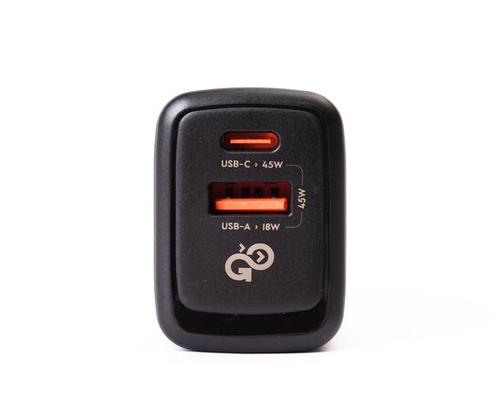  Сетевое зарядное устройство CityPump 45W 1хUSB-C 1xUSB-A GaN 2xPCU(30W+15W), ЧЕРНЫЙ 
