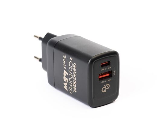  Сетевое зарядное устройство CityPump 45W 1хUSB-C 1xUSB-A GaN 2xPCU(30W+15W), ЧЕРНЫЙ 