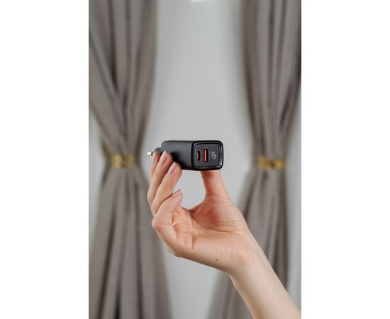  Сетевое зарядное устройство CityPump 45W 1хUSB-C 1xUSB-A GaN 2xPCU(30W+15W), ЧЕРНЫЙ 