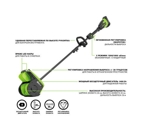  Снегоуборщик аккумуляторный GREENWORKS GD40SS2 без АКБ и ЗУ (2603107) 