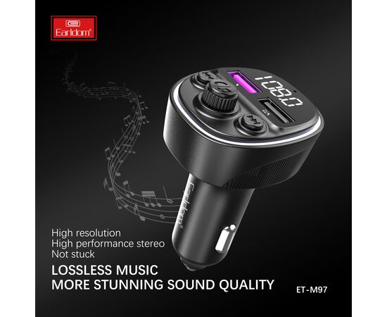  ФМ модулятор (2USB выхода, Bluetooth) Earldom ET-M97, 66W, с подсветкой 