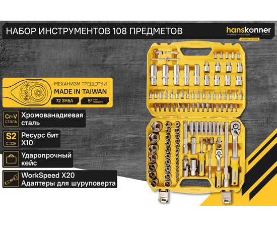  Набор инструментов Hanskonner HK1045-20-S108 (108 предметов) 